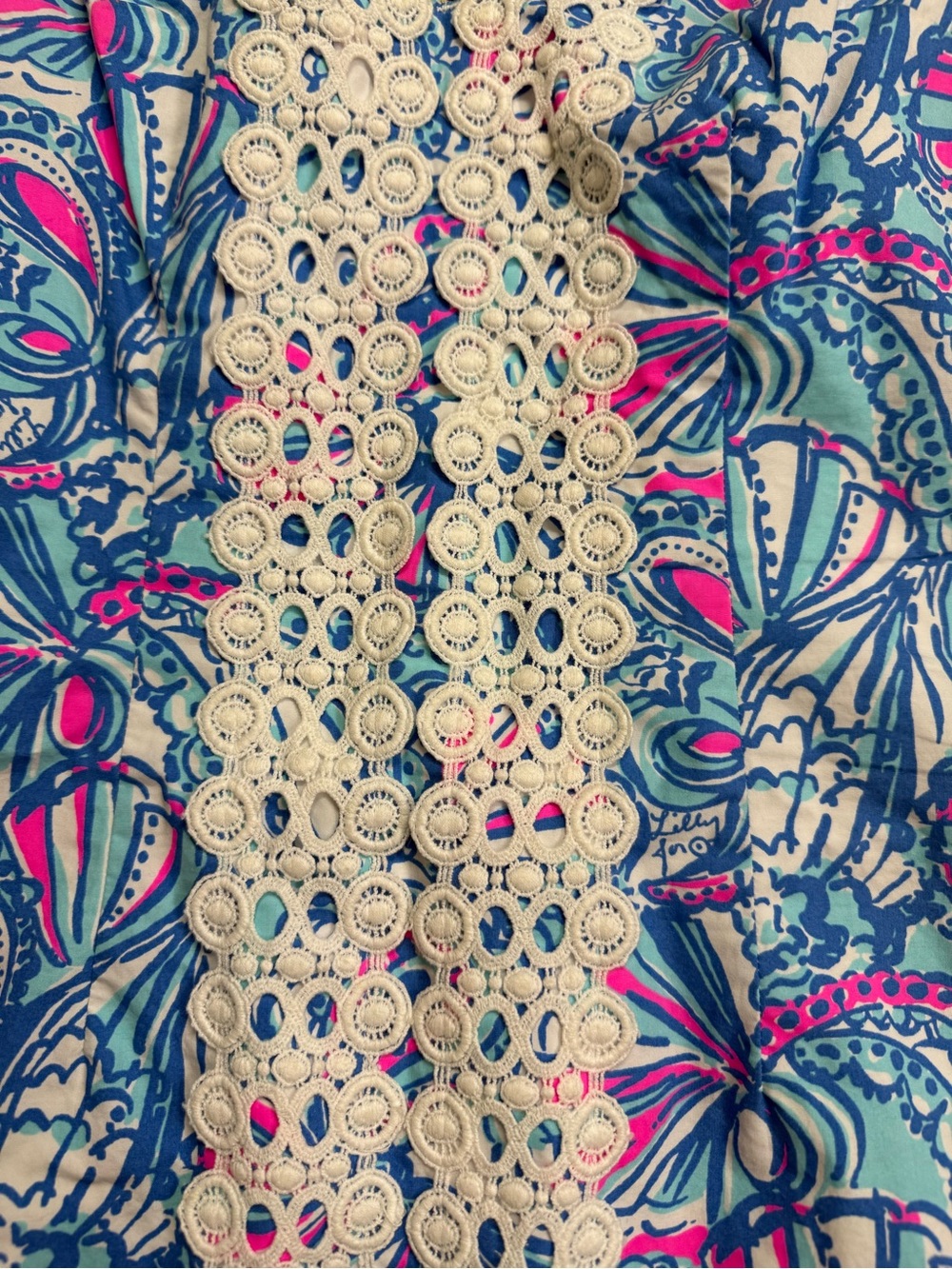 Lilly Pulitzer Blue, Pink & Cream Floral Lace-Trim Sundress size 4 - Picture 4 of 4
